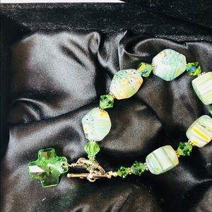 Green crystal and silver bracelet